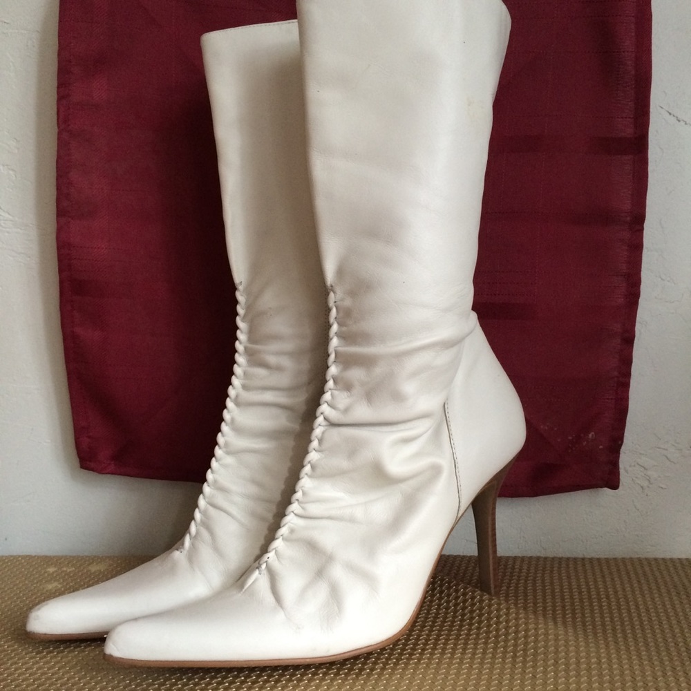 Vintage Mod White Leather Boots